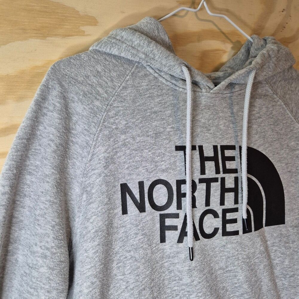The North Face Womens L Gray Pullover Hoodie Large Logo Sweatshirt